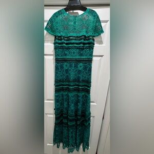 Tadashi Shoji Teal Lace Maxi Gown
